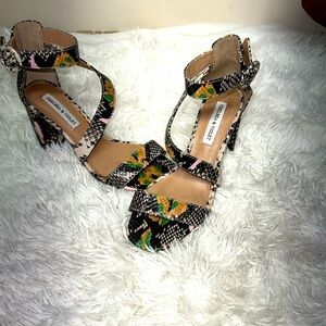 Chelsea & Violet Leather Snake Print Block Heels